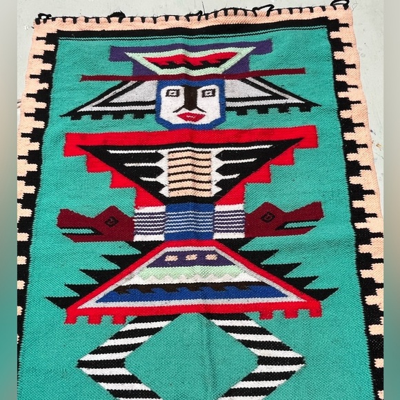 Source Unknown Other - Native American Rug Multicolor Aztec Area Woven Mayan Turquoise Hippie BOHO